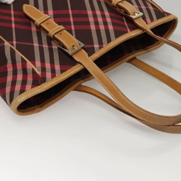 BURBERRY Nova Check Blue Label Tote Bag Canvas Pink Silver Auth - Picture 12 of 15
